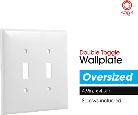Double Oversized Wall Plate Cover, 2 Gang, Unbreakable Faceplate, X 4.9”, Screws Included, White, Toggle Switch Wallplate, 1 Pack
