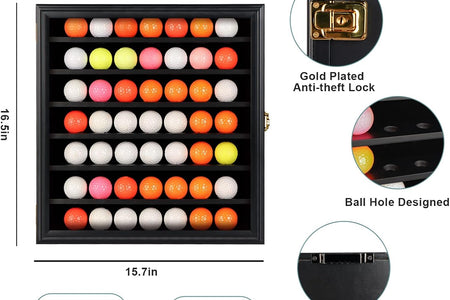 Golf Ball Display Case Lockable - Golf Ball Holder Gift for Golf Enthusiasts - Golf Ball Display Rack Cabinet for Wall Mount with 98% UV Protection Acrylic Glass Door