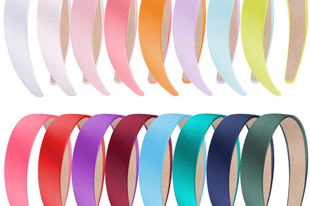 16 Pieces Colorful Satin Hair Accessories - 1 Inch Plastic Covered Headbands for Women and Girls