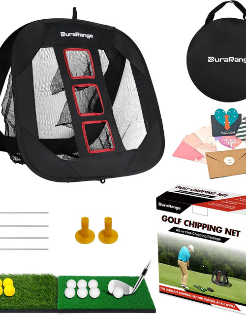 Load image into Gallery viewer, Pop-Up Golf Chipping Net Set - Foldable Training Kit with 2 Hitting Mats, 6 Practice Balls, 6 Foam Balls - Ultimate Golf Gift &amp; Target Chipping Aids
