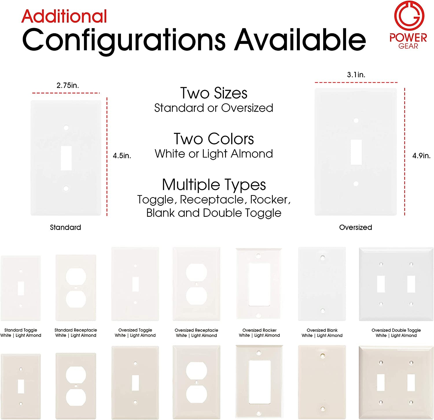 Double Oversized Wall Plate Cover, 2 Gang, Unbreakable Faceplate, X 4.9”, Screws Included, White,  Toggle Switch Wallplate, 1 Pack
