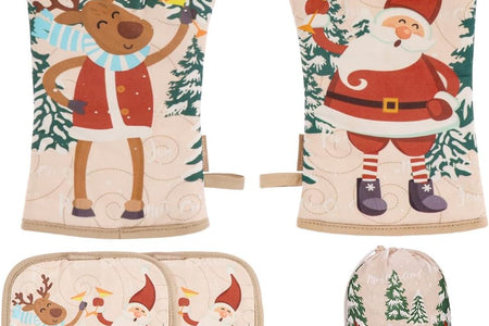 Cute Christmas Oven Mitt - 1 Set Heat Resistant Oven Gloves and Pot Holders for Christmas Kitchen Decoration