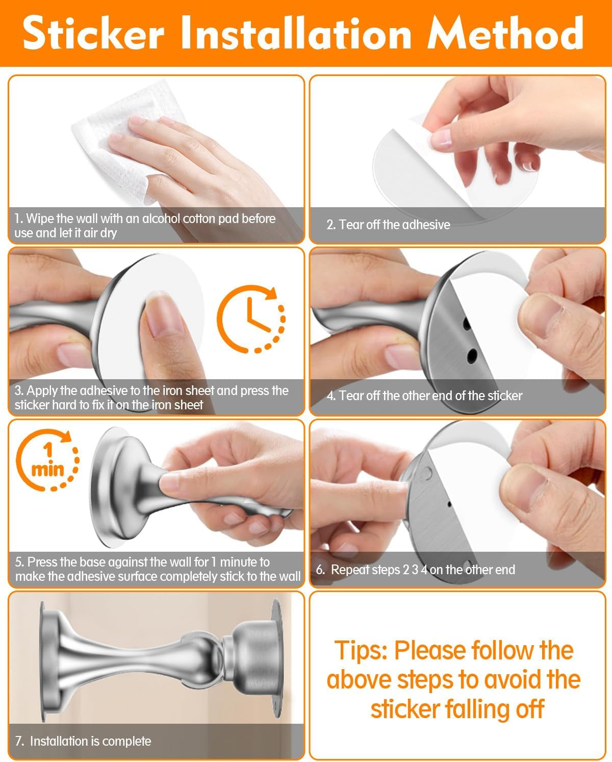 Door Stopper, Magnetic Door Stop, Stainless Steel, Magnetic Door Catch, 3M Double-Sided Adhesive Tape, No Drilling, Screws for Stronger Mount, Hold Your Door Open, for Wide Doors (2)