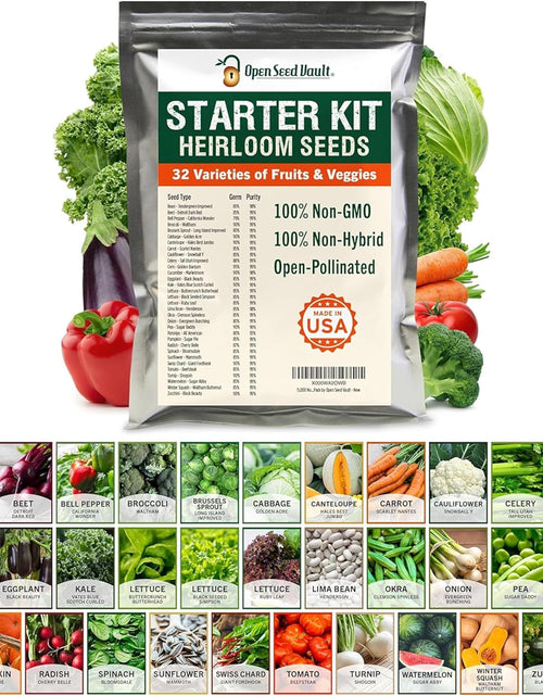 Load image into Gallery viewer, 15,000 Non GMO Heirloom Vegetable Seeds for Planting Vegetables and Fruits (32 Variety Pack) - Gardening Seed Starter Kit, Survival Gear Food, Gardening Gifts, Prepper Supplies
