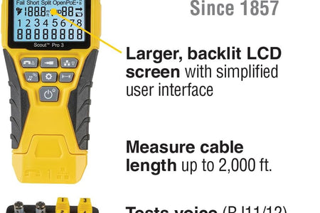 VDV501-851 Cable Tester Kit with Scout Pro 3 for Ethernet / Data, Coax / Video and Phone Cables, 5 Locator Remotes, Yellow