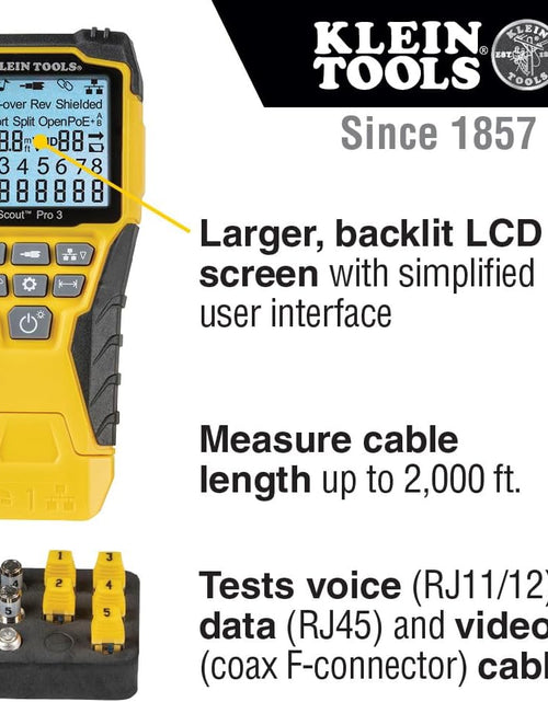 Load image into Gallery viewer, VDV501-851 Cable Tester Kit with Scout Pro 3 for Ethernet / Data, Coax / Video and Phone Cables, 5 Locator Remotes, Yellow
