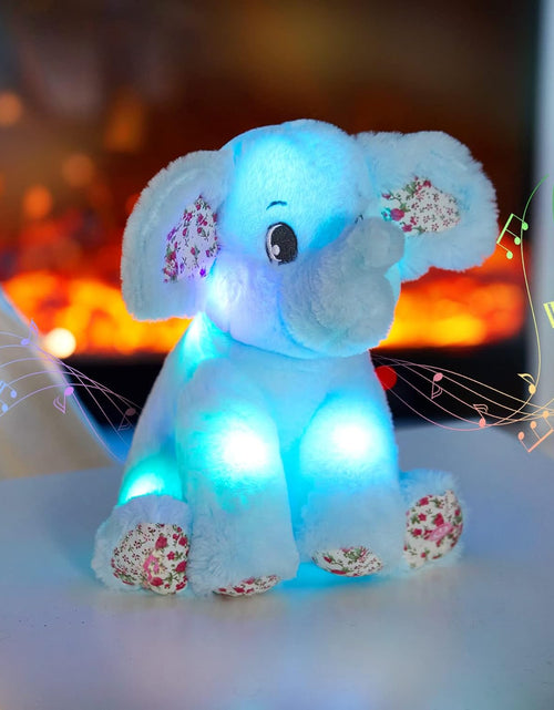 Load image into Gallery viewer, 12‘’ Musical Light up Elephant Plush Toy Floppy LED Stuffed Animals Lullabies Nightlight Bedtime for Kids Birthday Valentines for Toddlers, Blue
