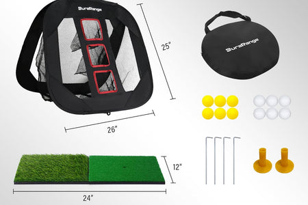 Pop-Up Golf Chipping Net Set - Foldable Training Kit with 2 Hitting Mats, 6 Practice Balls, 6 Foam Balls - Ultimate Golf Gift & Target Chipping Aids