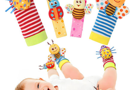Wrist Rattle Socks and Foot Finder Set, Infant Girl Boy Toys for Babies 0-36 Months, Newborn Hand & Foot Toys for 0 to 3 Years, Baby Shower Gifts Set Easter Basket Stuffer