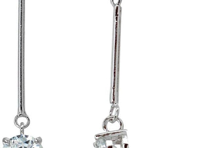 Sterling Silver Cubic Zirconia round Statement Bar Dangle Drop Earrings