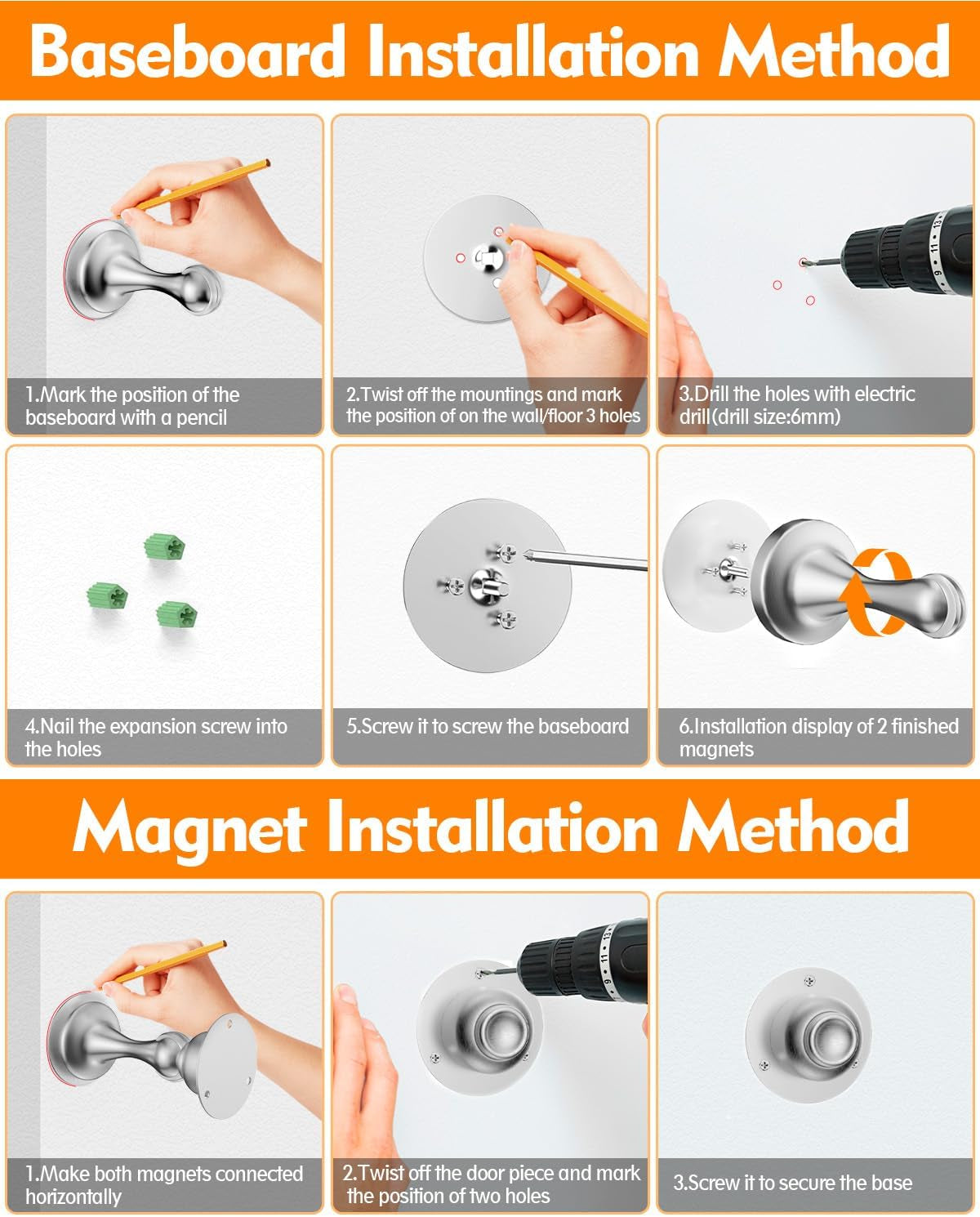 Door Stopper, Magnetic Door Stop, Stainless Steel, Magnetic Door Catch, 3M Double-Sided Adhesive Tape, No Drilling, Screws for Stronger Mount, Hold Your Door Open, for Wide Doors (2)