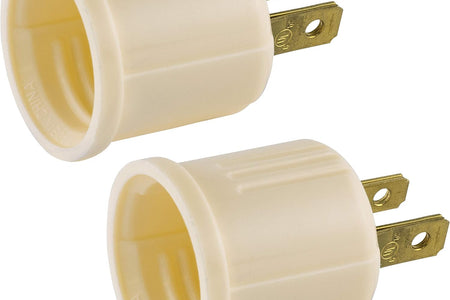 Polarized Socket Adapter, 2 Pack, Convert Outlets to Lamp Sockets, Perfect for Workshop, Garage or Utility Room, Polarized Plug, UL Listed, Light Almond, 54607