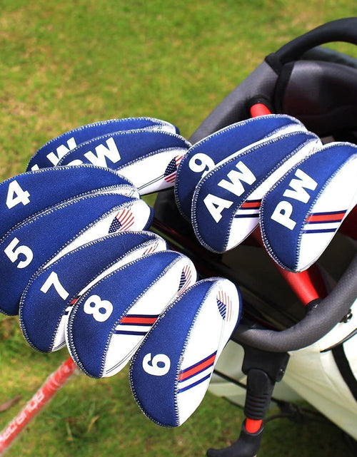 Load image into Gallery viewer, Golf Iron Head Covers 10Pcs Neoprene USA Flag Golf Club Protector Multi Color Golf Club Protector (Blue)
