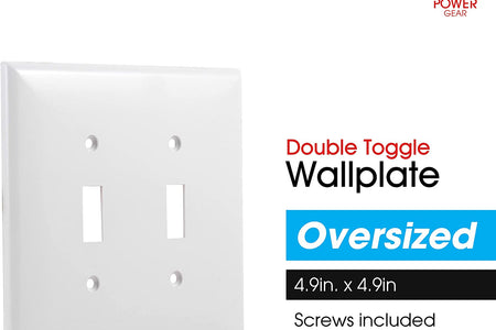 Double Oversized Wall Plate Cover, 2 Gang, Unbreakable Faceplate, X 4.9”, Screws Included, White,  Toggle Switch Wallplate, 1 Pack