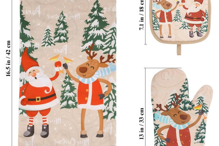 Cute Christmas Oven Mitt - 1 Set Heat Resistant Oven Gloves and Pot Holders for Christmas Kitchen Decoration